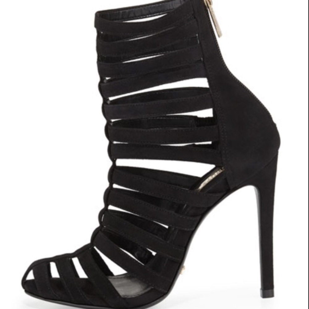 NWT Schutz Black Strappy Suede Booties 9 Caged